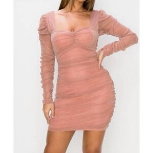 PRIVY long sleeve glitter mini dress in dusty mauve Size Small